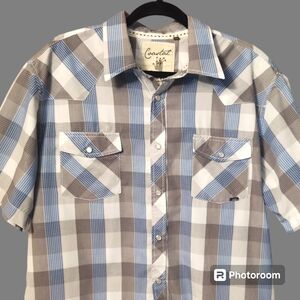 COASTAL Blue & Gray plaid buttondown, XL.